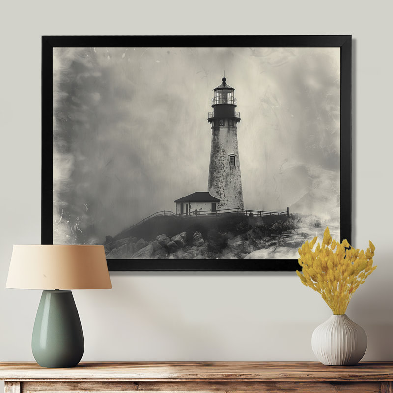 Reproduction d'art mural rétro phare brouillard d'hiver, H 30 po x l 40 po x P 1,5 po, Cadre simple noir