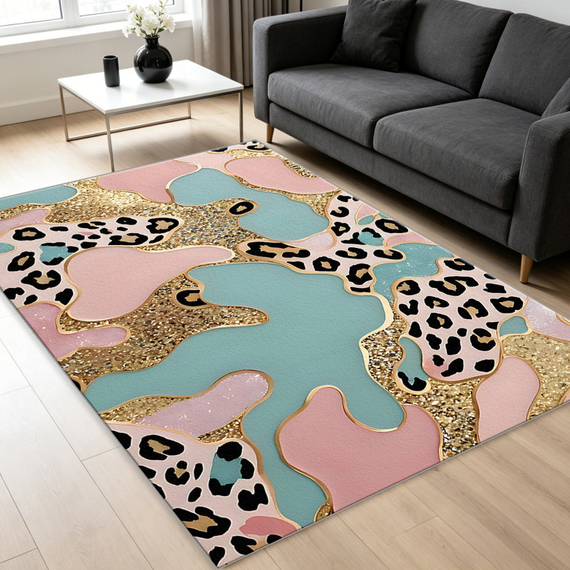 Pink Teal Leopard Print carpet-easy to clean, machine-washable, soft and comfortable; suitable for door mats, kitchens, living rooms, bedrooms, corridors, and laundry areas. Easy to clean, durable carpet for home decoration.