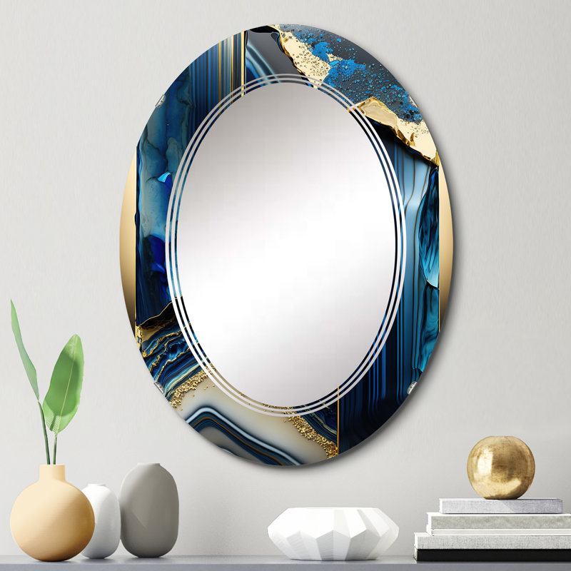 Paycie - Géode géométrique abstraite bleue III - Miroir mural géométrique moderne, 30 po x 20 po
