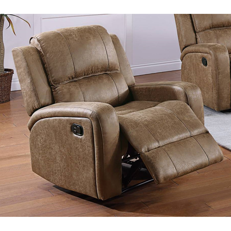 Fauteuil inclinable manuel Charles, similicuir, bois massif, Brun châtaigne