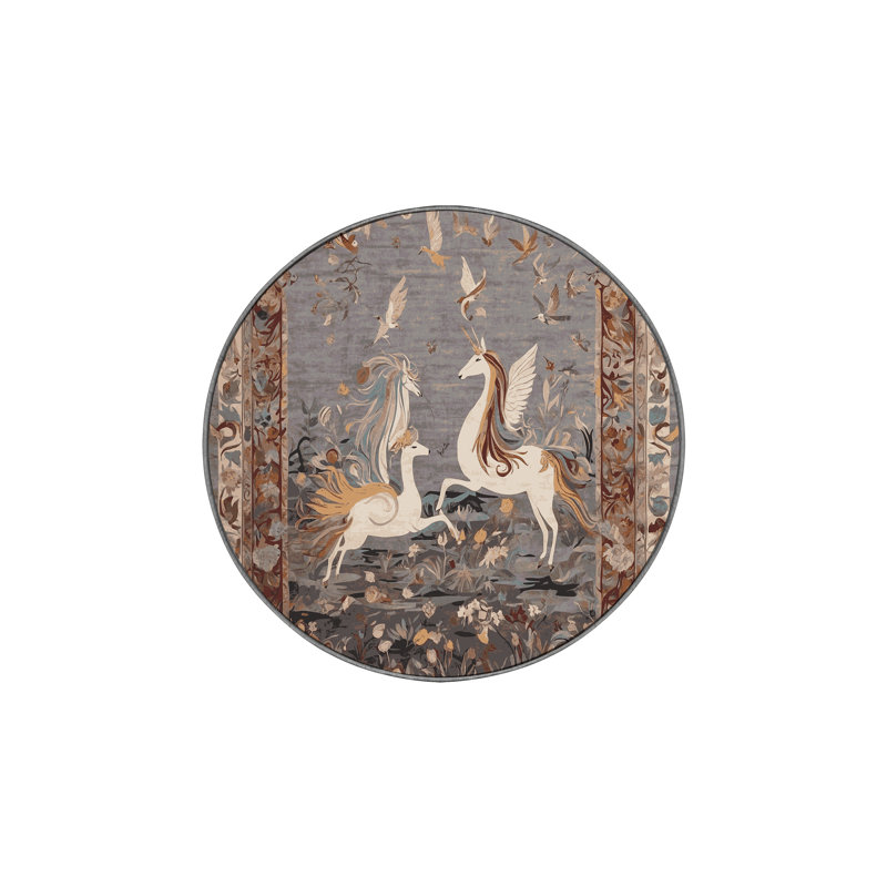 Machine Washable Gray Area Rug, Round 3'