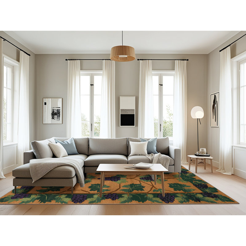 Tapis botanique brun lavable à la machine, Rectangle 6 pi x 9 pi