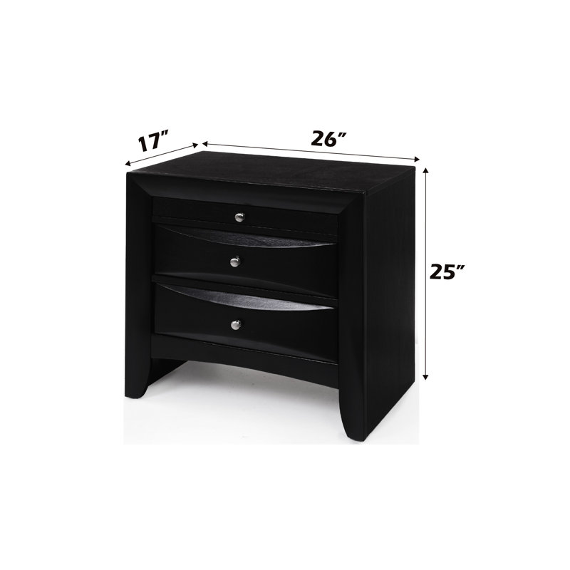Table de chevet noire avec rangement généreux et fabrication à tiroirs coulissants