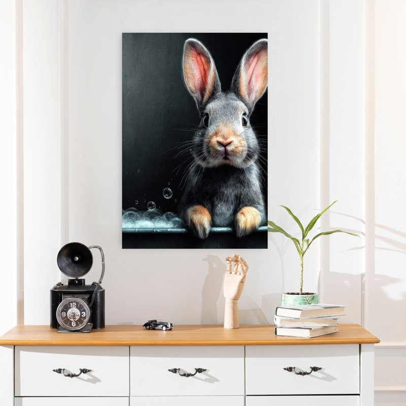 «Rabbit In Bathtube 3», art mural forêt contemporaine, H 24 po x l 16 po