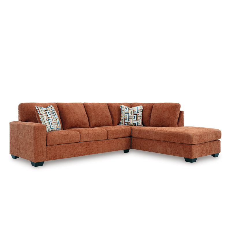 Kleban 2-Piece Sectional With Chaise, Orange Polyester, Right Hand Facing