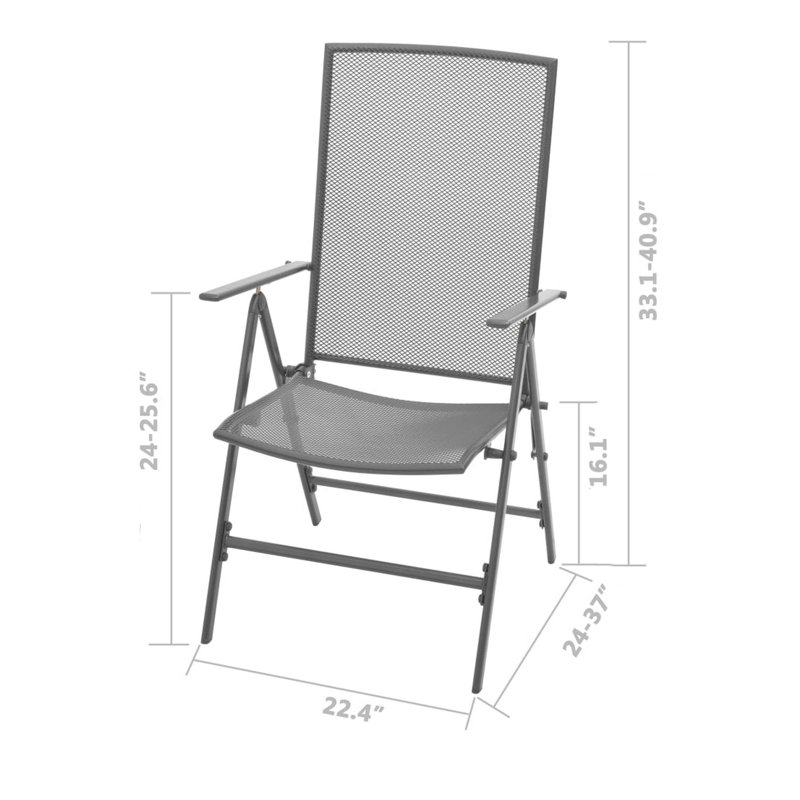 Ensemble de 2 chaises d'extérieur inclinables empilables, structure en acier maillé gris foncé