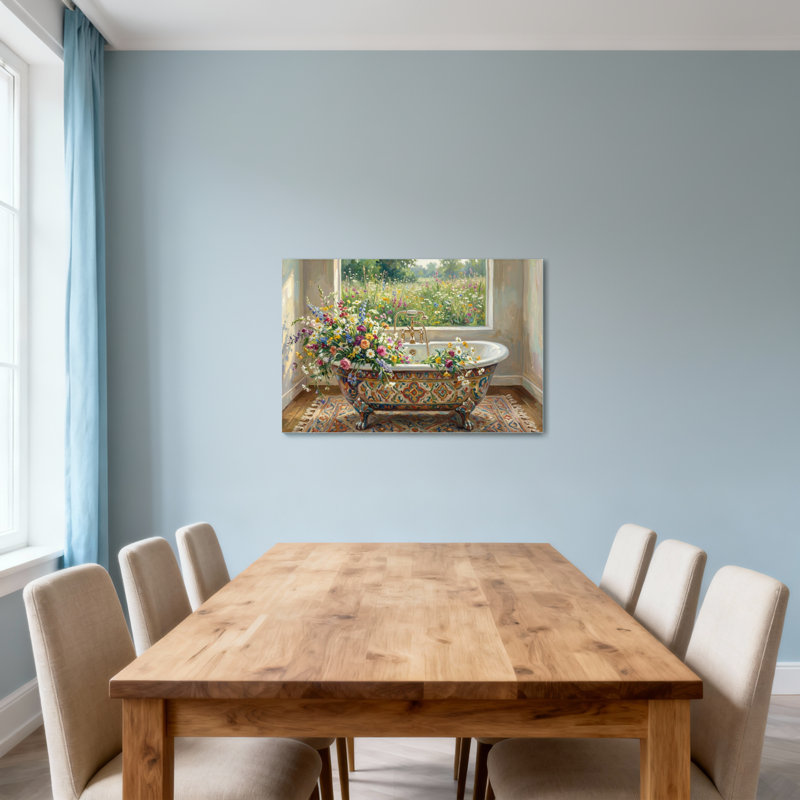 Scène de jardin avec plantes et fleurs, H 12 po x l 18 po