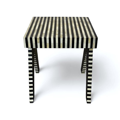 Tangier Bone Inlay Stripped Pattern Bedside Table