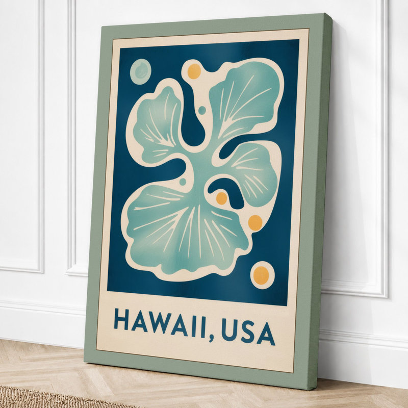 Hawaii Hibiscus Tropical 1 Piece Wrapped Canvas Wall Art, 18x12 - 45.7 x 30.5 cm, Sage Border