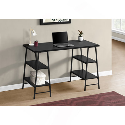 Bureau d'ordinateur, bureau personnel, ordinateur portable, tablettes de rangement, l 48 po, travail, stratifié noir, métal noir, contemporain, moderne