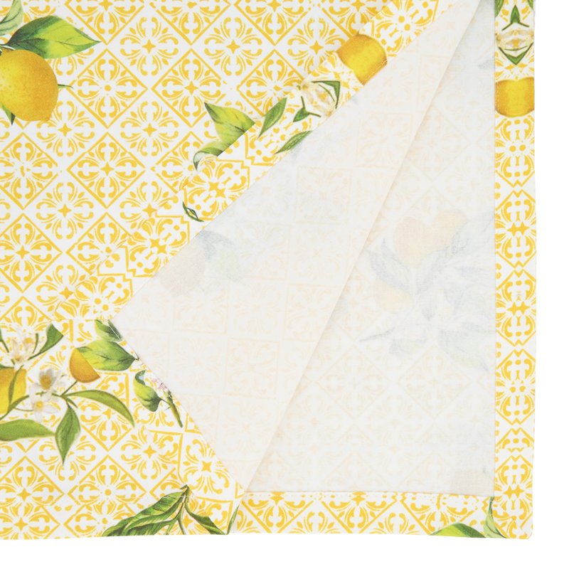 Lemon Print Yellow Cotton Square Tablecloth, 70 in