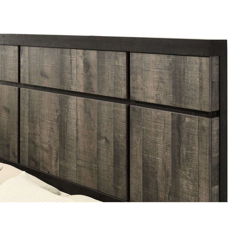 Structure de lit grand moderne, tête de lit à panneau en ébène gris, solution pour chambre à coucher contemporaine, sommier tapissier nécessaire, tête de lit simple à assembler, ébène et tons, décor rustique,