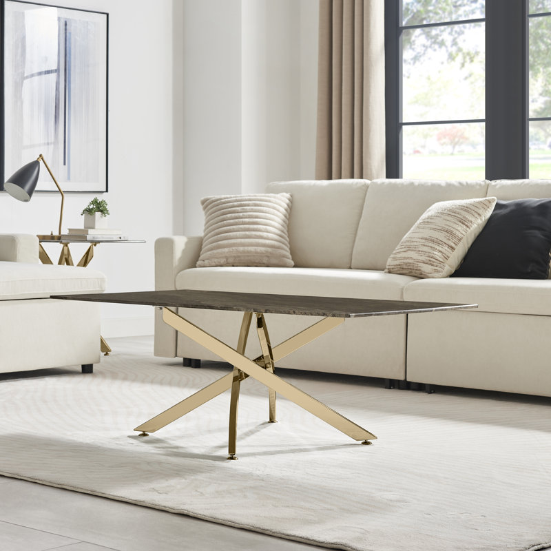 Lenworth Pedestal Coffee Table, Grey, Gold