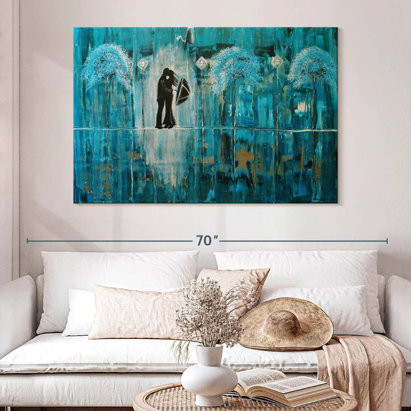 Hardie turquoise, pluie et romance, H 34 po x l 51 po