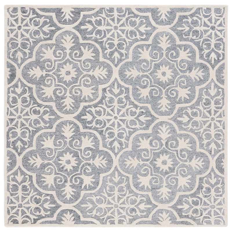 Metro Hand Tufted Wool And Cotton With Latex Damask Rug, Square 6'