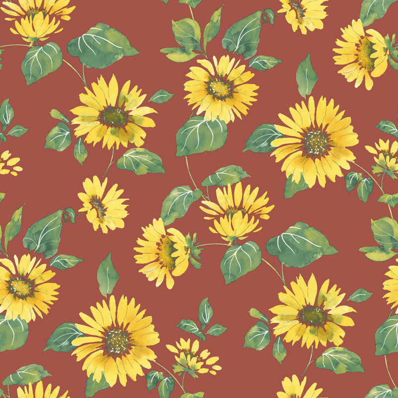 Hulmeville Sunflower Trail 10m X 53cm Wallpaper Roll, Red/Yellow/Green