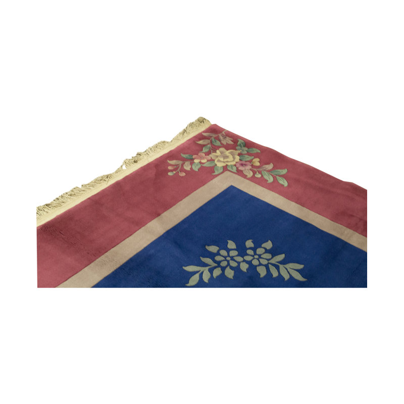 Tapis bleu et rose noué à la main de haute qualité