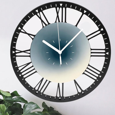 10" Round Iron Wall Clock with Silent Quartz Movement, Roman Numerals, UV-Printed Design