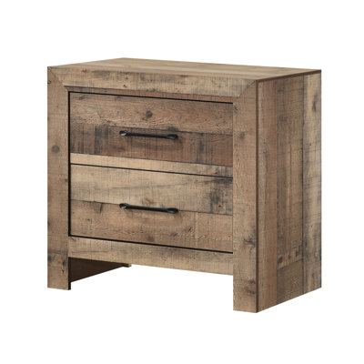 1pc Rustic Plank-Style Rich Natural Finish Two Drawers Nightstand Wooden Bedroom Furniture