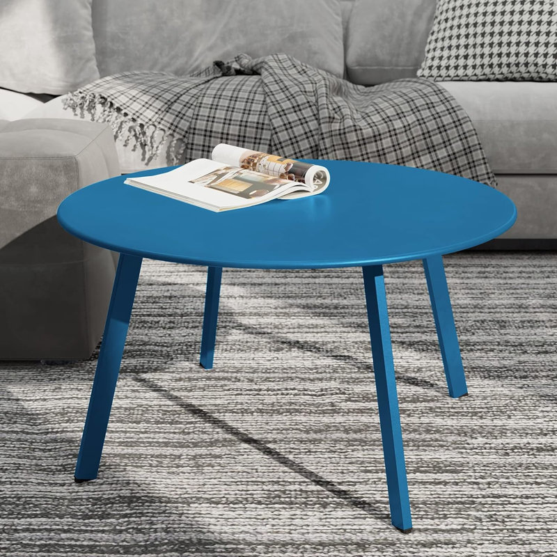Aljawhara Round Metal Outdoor Coffee Table , 27.5'' in. W 27.5'' in. D, Blue
