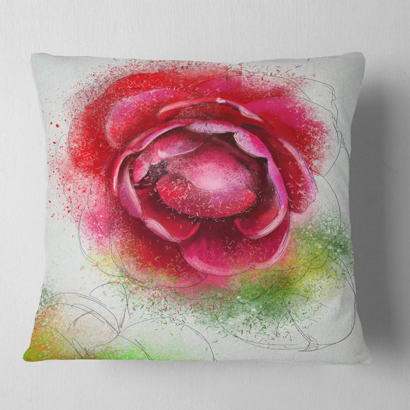 Coussin décoratif à grandes fleurs rouges sur fond blanc, 18 po x 18 po, Carré