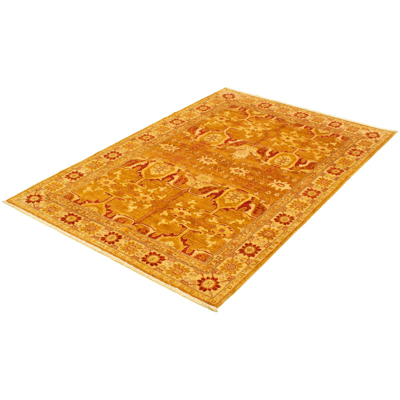 Tapis décoratif en laine brun clair de conception unique 6 pi 2 po x 9 pi 5 po noué à la main New Age