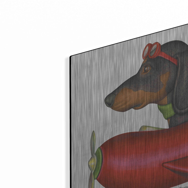 «Black Dachshund In Red Plane» par Danny Gordon, H 16 po x l 12 po