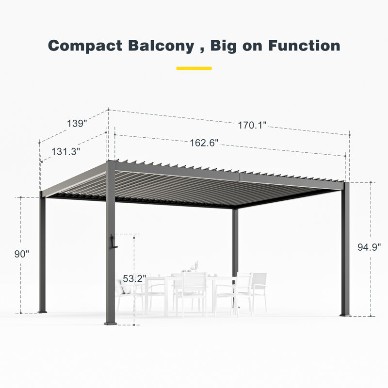 Metal Louvered Pergola with Adjustable Roof & Drainage System, All-Weather Patio Pergola for Garden, Deck, Gray, 12x14FT