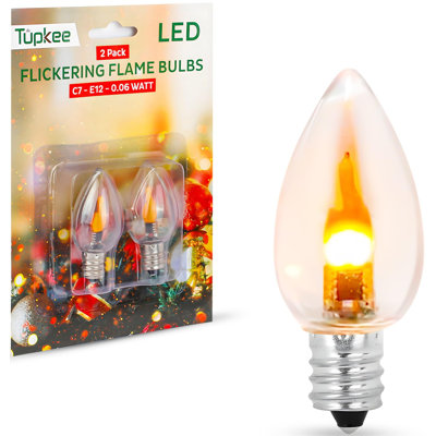  Ampoule DEL à flamme vacillante - C7, culot E12, 0,06 W, ampoule DEL à flamme scintillante avec une lueur chaleureuse qui scintille et danse de haut en bas - pour Halloween, bougie de fenêtre de Noël pour chandelier - 2 / paquet