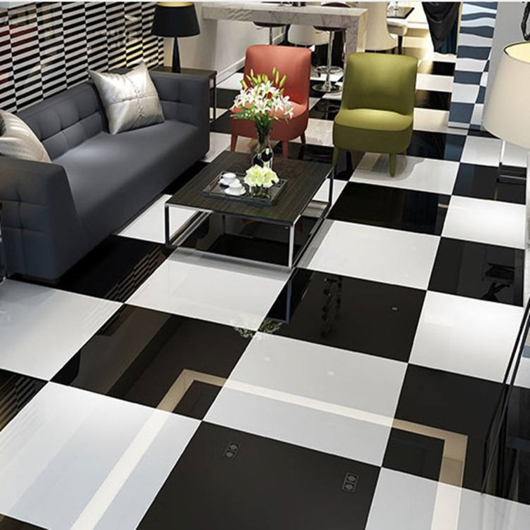 12" x 12" Polished Checkered Pattern Floor and Wall Tiles