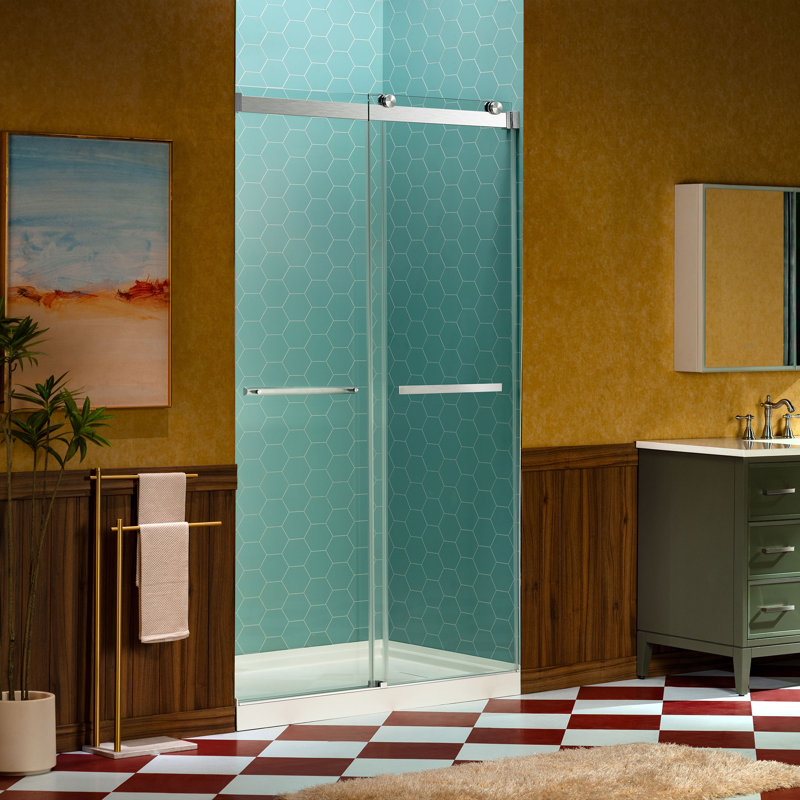 44-48" W x 80" H Double Sliding Semi- Frameless Shower Door with 5/16"(8mm) Clear Tempered Glass, Chrome