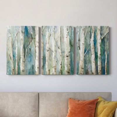 Birch River Walk - ensemble de 3 peintures sur toile tendue