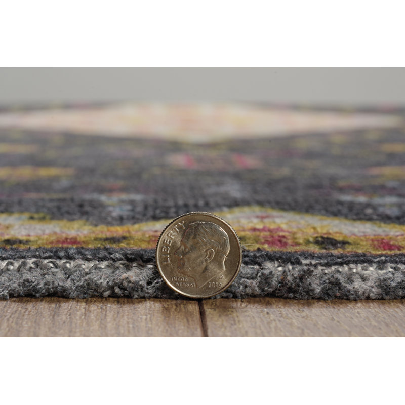 Laurel Gazia Machine Woven Polyester No Pattern Area Rug in Black, Rectangle 3' x 5'
