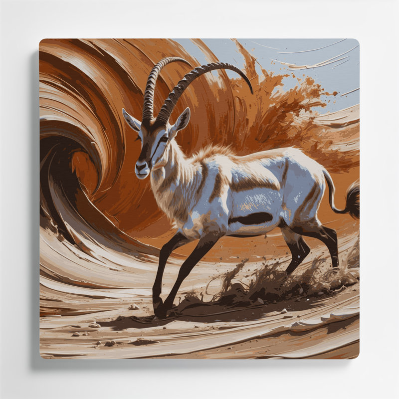 Faune, art mural brun en métal Addax, H 8 po x l 8 po
