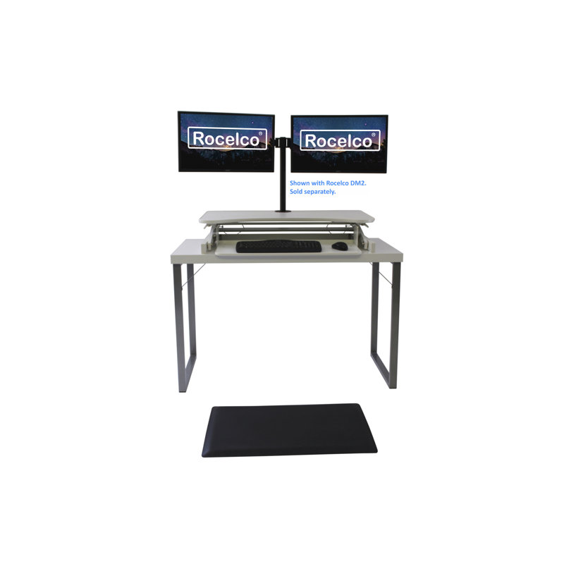  37.5 in. White Deluxe Height Adjustable Standing Desk Converter with Anti Fatigue Mat and Deep Keyboard Tray
