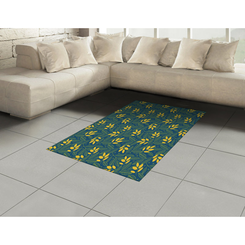 Yellow and Blue High Density Long Fiber Poly Threads Decorative Area Rug Carpet, Rectangle 4' x 5'8"