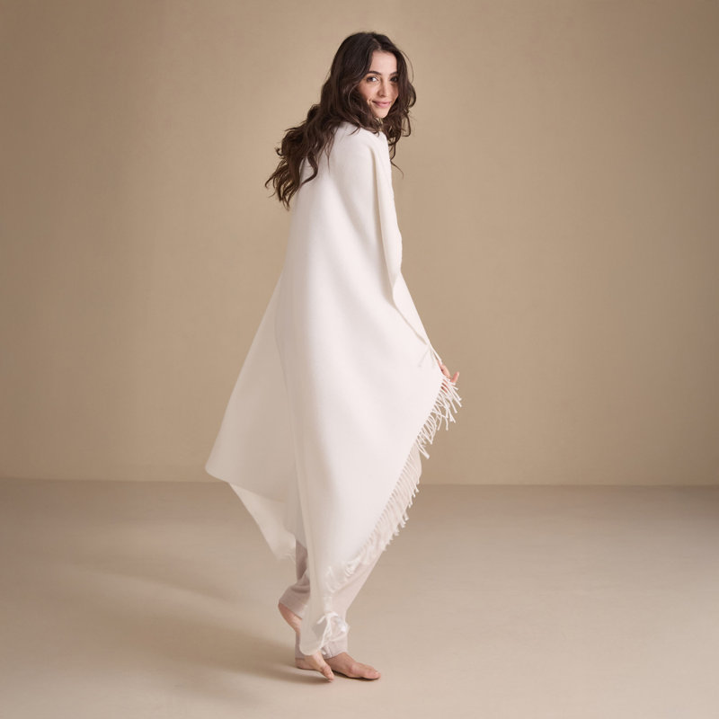 Pure Cashmere Hand Woven Throw Blanket, Milk