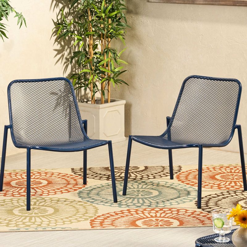 Stackable Chairs Pair , Matte Navy Blue Iron Structure, Handcrafted Details Installed, 26" X 21.82" 26", Seat 18" 19.5" 12.5 Of 2 Seating, Finish, Handmade Details, 26"D 21.82"W 26"H, 18"D 19.5"W