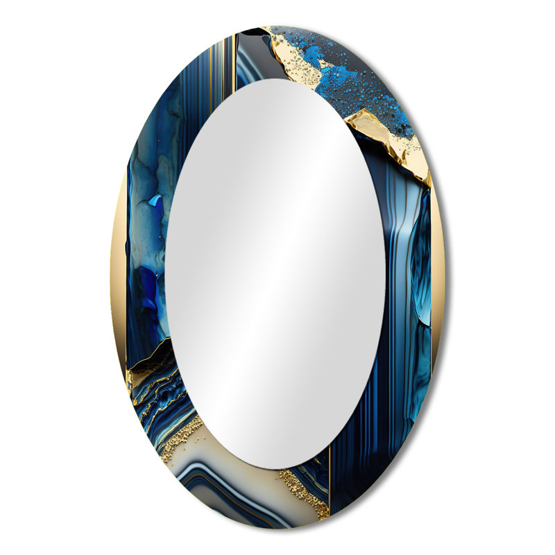 Abstract Geode Geometric Blue III - Miroir décoratif abstrait ovale sur métal, 36 po x 24 po