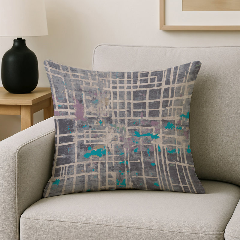 Coussin décoratif intérieur / extérieur gris Modern Modern, Gris / beige abstrait 15, Carré 16 po