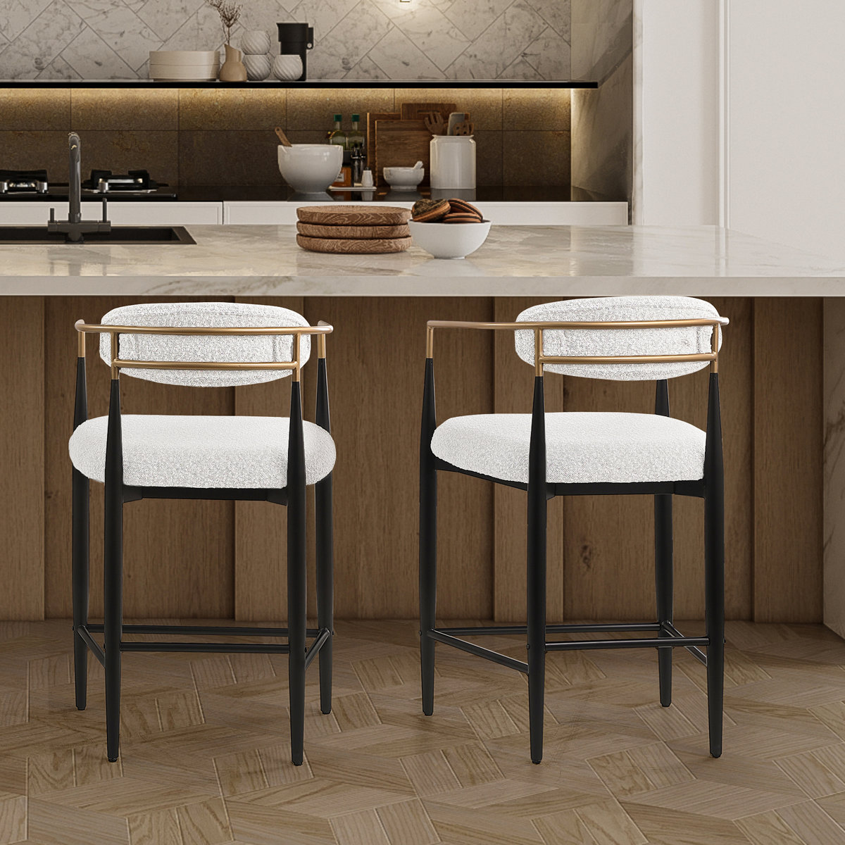 Ackley Amerson Upholstered 25.8" Counter Stool, Modern Sleek Bar Chair (Set of 2)