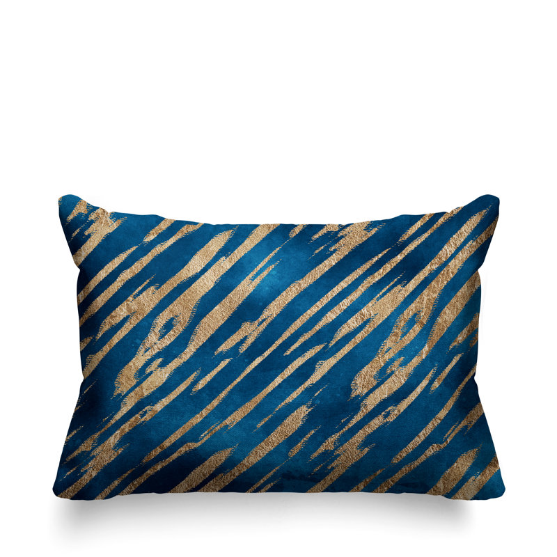 Coussin lombaire intérieur / extérieur abstrait Sana, Turquoise / or