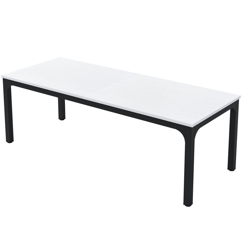 Bureau d'ordinateur rectangulaire avec plateau en stratifié blanc et base en métal noir pour le bureau à domicile, Blanc/Noir