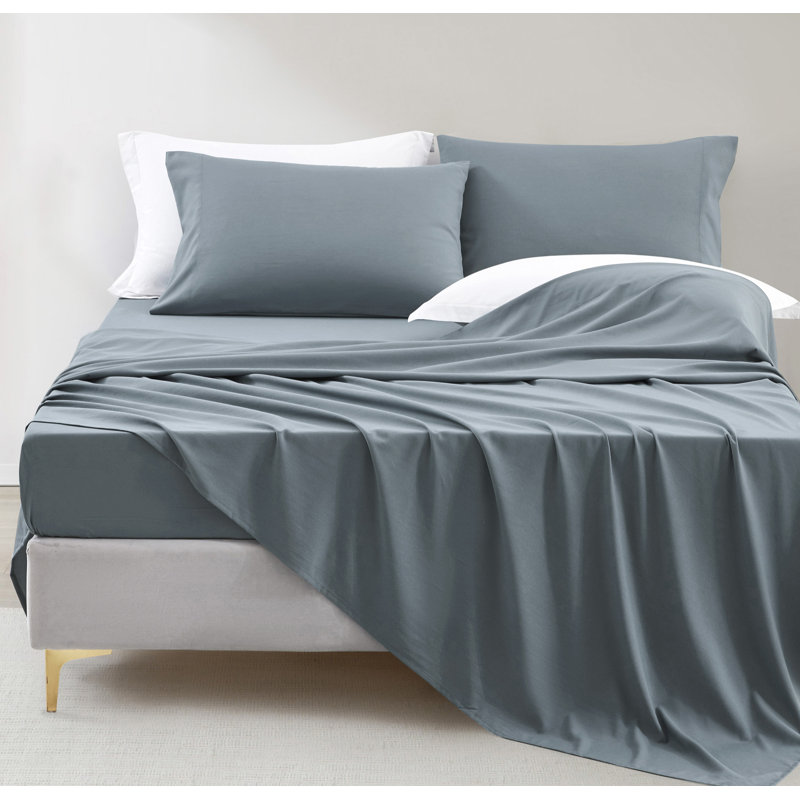 Washed Microfiber Bedding Microfiber Sheet Set, King Sheet Set with Fitted Sheet and 2 Pillowcases, Dusty Blue