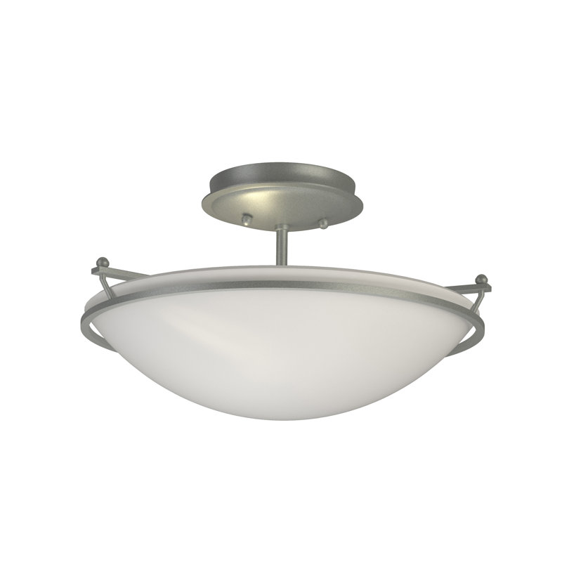 Simple Lines Bowl Semi Flush Mount, Opal, 7.1" H x 14.5" W x 14.5" D, Vintage Platinum