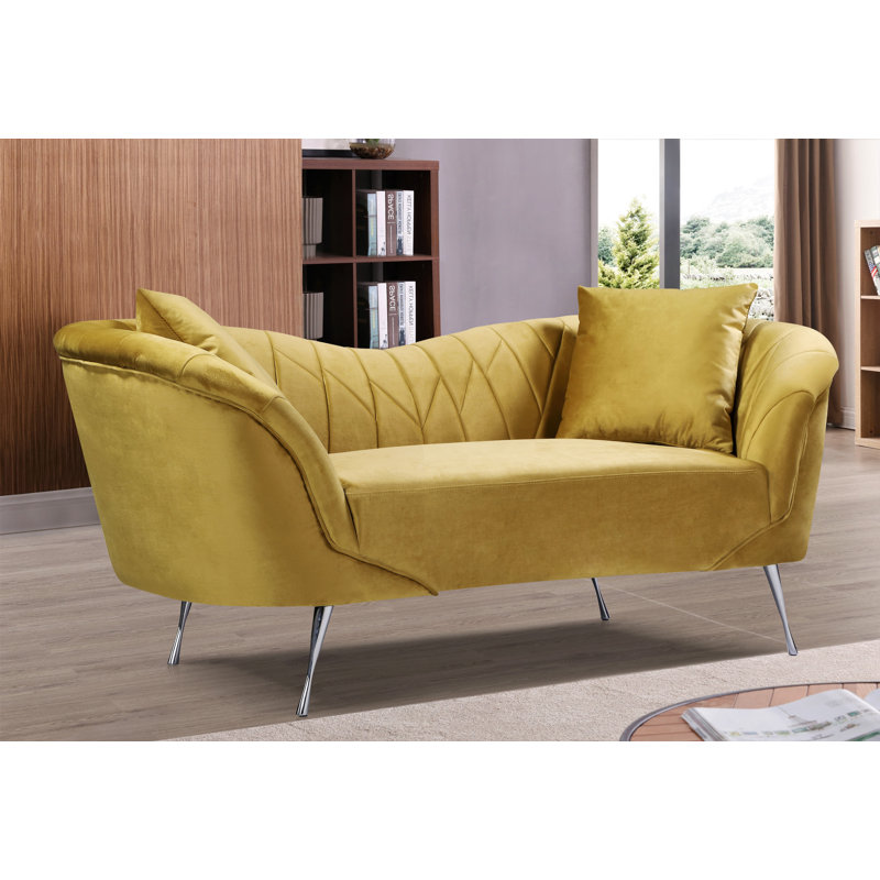 Canapé en velours à accoudoirs évasés, Velours jaune, 34.2”H x 81.9”W x 31.5”D