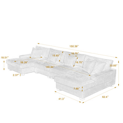 Canapé modulaire rembourré 4 pièces en flanelle de fourrure de lapin avec accoudoirs et coussins décoratifs 4 pièces