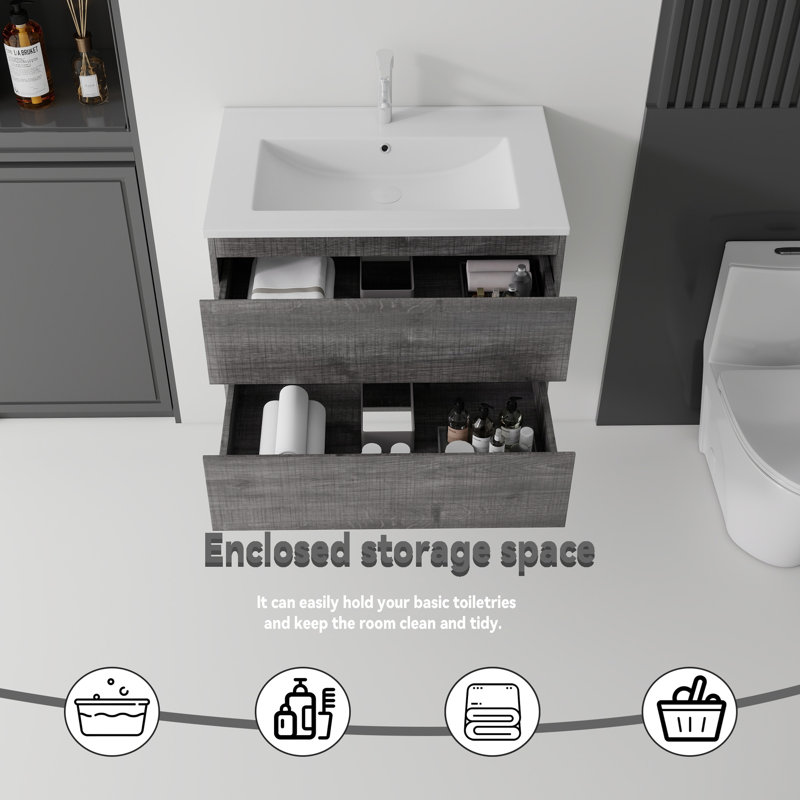Meuble-lavabo flottant avec lavabo, Grey, 24" W