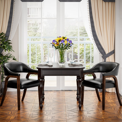 LUMERA Collection Set of 2 Mid-Century Modern Dining Chairs, Upholstered Faux Leather, Solid Wood Frame, Comfortable Kitchen & Dining Room Seating Black