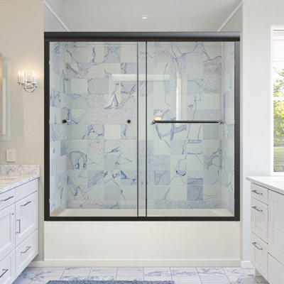 56 - 60" W x 58" H Matte Black Semi-Frameless Double Sliding Tub Shower Door  with 1/4" SGCC Tempered Glass for Bathroom